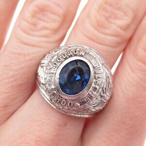 KINNEY 925 Sterling Silver Vintage 1969 C Z Woodrow Wilson School Ring Size 8